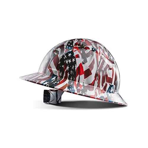 LANON Full Brim Hard Hat, OSHA Construction Work Approved, Premium American Flag Design, FRP Safety Helmet with 4 Point Adjustable Ratchet Suspension, Class C