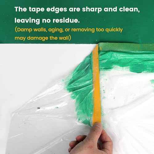 Voomey Pre-Taped Masking Film, Painters Tape with Plastic Attached, Automotive Painters Tape and Drape for Appliances, Furniture, Wood Surfaces & DIY Projects - 3ft x 82ft