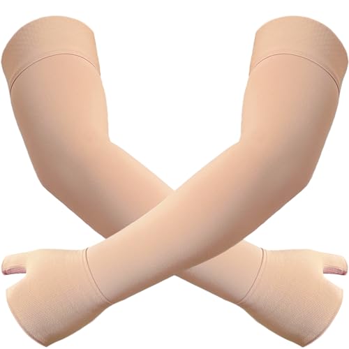 Medical Compression Arm Sleeve with Silicone Dot&Gauntlet for Women Men,20-30 mmHg Graduated Compression Full Arm Support for Edema,Post Surgery Recovery,Swelling,Pain Relief(XX-Large,Pair)