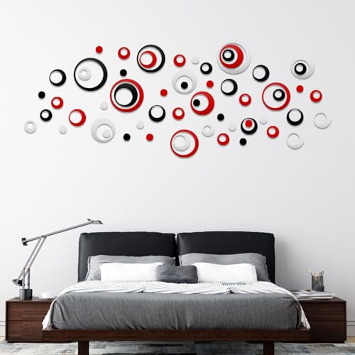 72 PCS Acrylic Circle Mirror Wall Stickers Removable Round Dots Mirror Wall Decals DIY Decals Modern Art Mural for Home Living Room Bedroom Decor (Black, Red, Silver£©