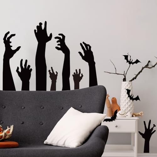 9 Sheets Halloween Wall Stickers Black Hand Wall Decals Room Mural Stickers for Home Classroom Party Decor, 7.9 x 11.8 Inch