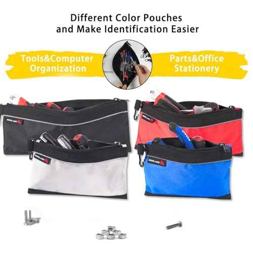 IRONLAND Small Tool Pouches with Zipper Premium Small Tool Bags Waterproof 1680D Pouch Bags for Men Multipurpose Storage Organizer Premium Heavy duty 4 Pack pencil bag