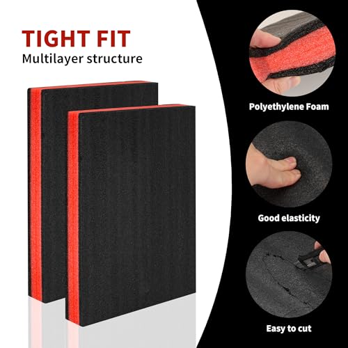 3Pack Cuttable Polyurethane Foam Sheets, Polyethylene Tool Foam Sheets, Drawer Liner, ToolBox Kaizen Organizer and Storage Tool Shadow - RED&BLACK (16X12X2 RED&BLACK)