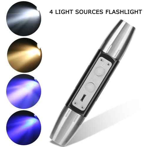 Watris Veiyi Expert Jade Flashlight, Jade Appraisal Light, Jewelry Identification Torch, Dual-Head 4 Light Sources, USB Rechargeable Flashlight