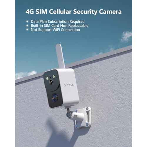 Xega 4G LTE Battery Security Camera with SIM Card 10000mAh, Motion Detection Night Vision Two-Way Audio Spotlight Siren Instant APP Alert Weatherproof,Only Support The Built-in SIM (Not Support WiFi)
