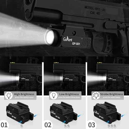 1350 Lumens Compact Weapon Light Flashlight, Only LED Light Without Laser Aircraft Grade Aluminum Subcompact Pistol Light, Adjustable Rail-Mounted Handgun Light, Type-C Rechargeable (GP-S01)