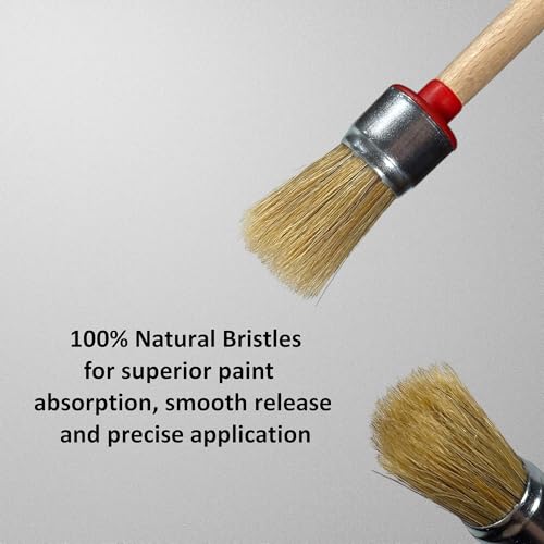 1 Inch Chalk & Wax Round Paint Brush - High European Quality - Natural Bristles - for Home, Wood, Walls, Art, Trim & Furniture - for Acrylic, Oil, Stain, Chalk, Wax & Latex Paints