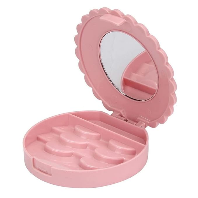 Cosmetic Case with Mirror Eyelash Case Makeup Storage Box Travel Cosmetic Bag Pink Place Eyelashes