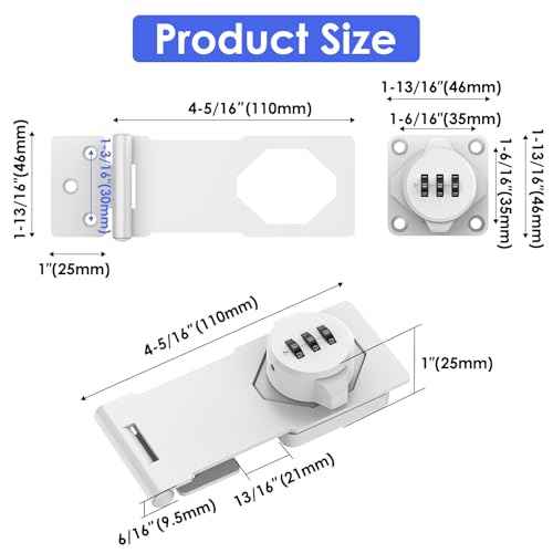 Mechanical Password Rotary Hasp Locks, Cabinet Locks with Combination, Door Security Gate Locks for Small Doors, Cabinets, Barn Door, Bathroom, Outdoor, Closet, Fence (2 Packs White)