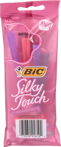 BIC Silky Touch Women's Disposable Razors, With 2 Blades, Pretty Pastel Razor Handles, 10 Count Pack of Shaving Razors (Pack of 2)