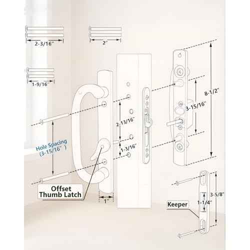 Offset Sliding Patio Door Handle Set with Mortise Lock & Keys | 45¡Æ Keyway | Fits 1-3/8" to 2" Doors | 3-15/16" Hole Spacing | Zinc Alloy | Non-Handed | Matte White Diecast