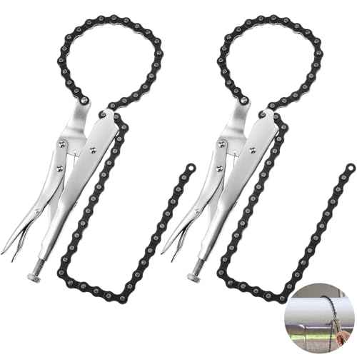 Honoson 2 Pcs 9 Inch Locking Chain Clamp with 35.8 Inch Long Chain Carbon Steel Locking Chain Plier Industrial Pipe Vise Chain Wrench 10.2 Inch Diameter for Pipe Fitting ?Plumbing Woodworking Welding
