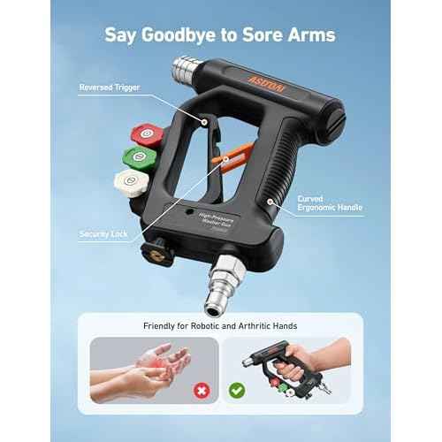 AstroAI Short Pressure Washer Gun with Swivel - High Pressure Washer with 4 Nozzles and 3/8¡± Swivel Quick Connector Plug - 4060PSI Max and Compatible with Hose, Foam Cannon Car Wash Foam Gun, Black