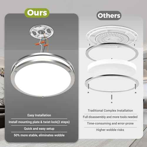hepside 2Pack Flush Mount LED Ceiling Light with Remote, Dimmable& 3000K-6500K Adjustable Ceiling Light Fixture, Timer, Night Light, 13 inch Brushed Nickel Ceiling Lamps for Kitchen Bathroom Bedroom