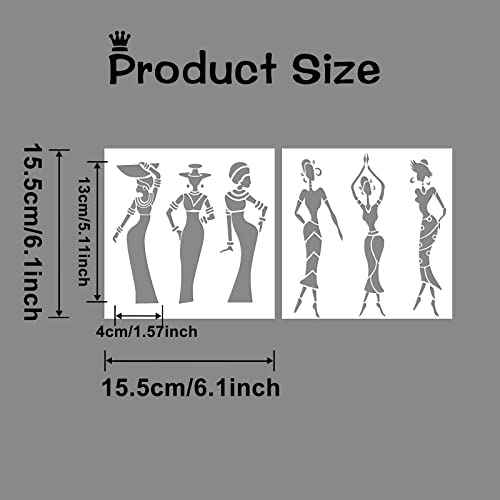 2 Pack Tribal Stencils African Lady Stencils Reuseable Stencil Templates for Painting on Paper,Wood,Tile,Canvas,Floor and Wall Decor