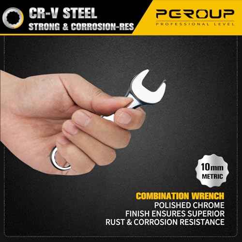 10 mm Metric Stubby Combination Wrench, CR-V Steel with Mirror Polish, 12-Point Design, 15-Degree Offset, Perfect for Auto Repair, Household, Car & Truck Emergency