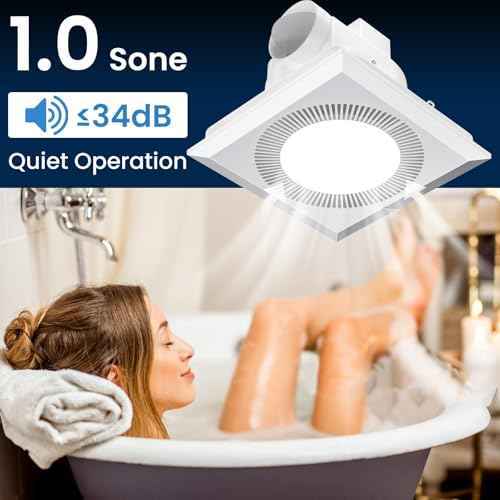Hon&Guan Bathroom Exhaust Fan with Light, Upgraded Quiet Square Bathroom Vent Fan with Adjustable LED Light 3000K/4500K/6500K, 110 CFM, 1.0 Sones, Exhaust Fan with Light for Home Bath Hotel