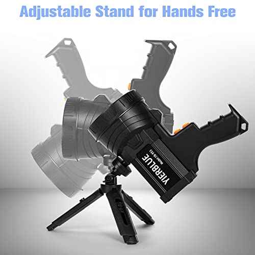 YIERBLUE Rechargeable Spotlight, Super Bright 100,000 High Lumen LED Handheld Spotlight Long Lasting Large Flashlight Searchlight and Flood Camping Flashlight with Foldable Tripod Black