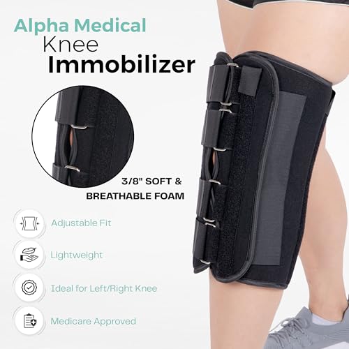 18” Long Adjustable Three Panel Orthopedic Knee Immobilizer – Supportive & Adjustable Side Panels – Knee Brace Stabilizer – Knee Immobilization L1830