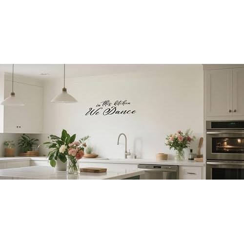 Funny Kitchen Quotes Vinyl Wall Decal,in This Kitchen We Dance Humor Removable Wall Sticker for Dining Room Kitchenware Restaurant Coffee Shop Station Farmhouse Decor