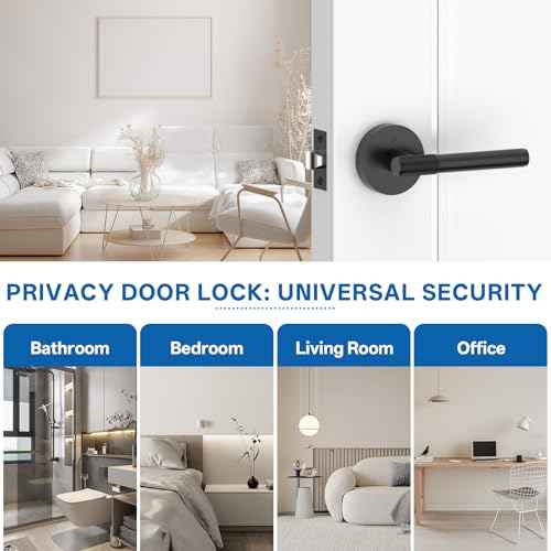 Amerdeco 3 Pack Matte Black Door Handles Interior,Knurled Privacy Door Handles with Lock,Heavy Duty Black Door Lever for Bedroom or Bathroom,Reversible Keyless for Left Right Handed Doors AM0027