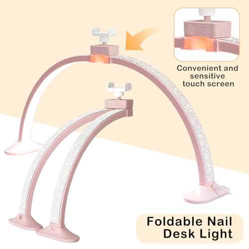 KEDAO Nail Light for Desk,Half Moon Light LED for Tech Nail Desk Lamp with Phone Stand Foldable Adjustable Dimmable Half Moon Lamp for Lash Beauty Tattoos Crafts