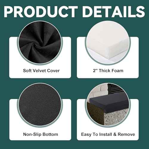 MABOZOO 2-Inch Thick Fireplace Hearth Cushion, 72"x14" Baby Proofing Seat Edge Pad for Child Safety, Soft Fireplace Baby Proofing Bench & Windowsill Protector, Black