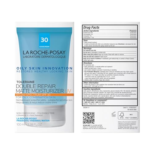 La Roche-Posay Toleriane Double Repair Matte Moisturizer SPF 30, Lightweight Daily Face Moisturizer for Oily Skin & Combination Skin, With Niacinamide & Vitamin B3, Oil Free, Fragrance Free
