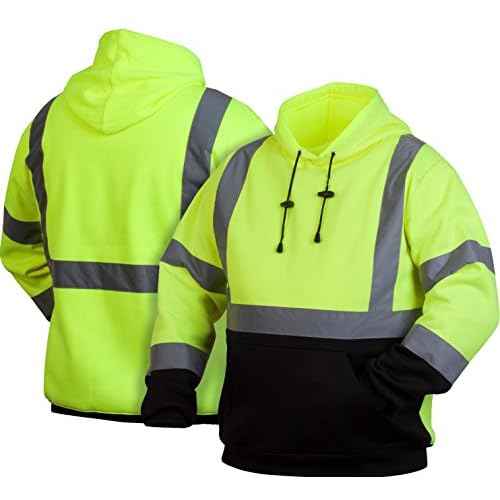 Pyramex Safety Pullover Sweatshirt With Black Bottom Hi Vis Lime,Extra Large