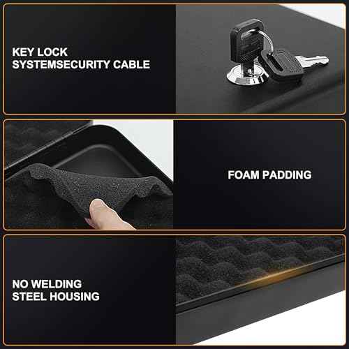 Portable Gun Safe for Pistols, Small Handgun Lock Box with Combination Lock or Key Lock, Portable Travel Pistol Safe for Travel, Home, Car (Large-Key)