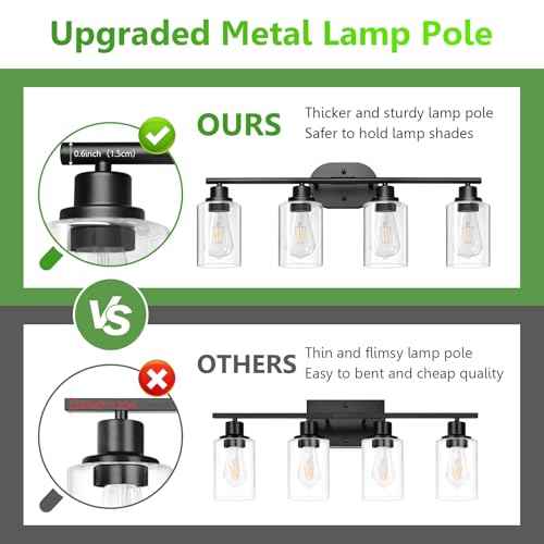 Ascher 4-Light Bathroom Light Fixtures, Modern Vanity Lights with Clear Glass Shade, Matte Black Wall Lamp for Bathroom Mirror Hallway Cabinet Porch