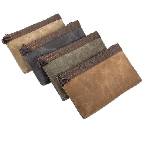 Waxed Canvas Tool Pouches 4 Pack ? 13-Inch Heavy-Duty Zipper Tool Bags Set, Waterproof Utility Storage Pouches for Tools, Cables, Gear & Supplies ? Rugged Tool Organizer Bags