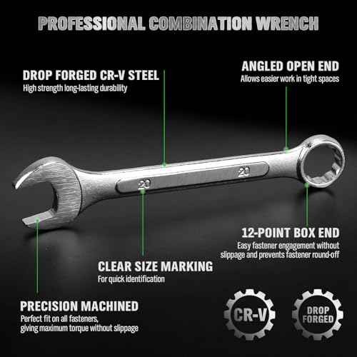 19-Piece Metric Combination Wrench Set, 6-24mm Standard Spanner Wrench Set, Mechanic Tool Sets with Rolling Pouch, Open End Wrenches for Household, Garage, Workshop, Auto Repairs
