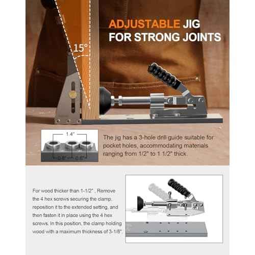 Kolvoii Pocket Hole Jig, Professional Adjustable Pocket Screw Jig for Strong Joints, Versatile Drill Guide Jig for Materials 1/2" to 3 1/8" Thickness with Storage Case
