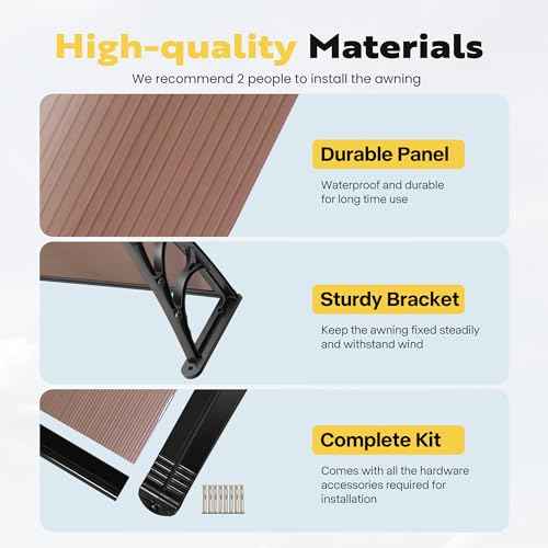 VIVOHOME Polycarbonate Window Door Awning Spliced Canopy Brown with Black Bracket 40 Inch x 40 Inch