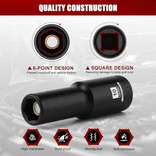 MIXPOWER 3/8" Drive Deep Magnetic Impact Socket, 6 Point, 10mm, Metric, CR-MO