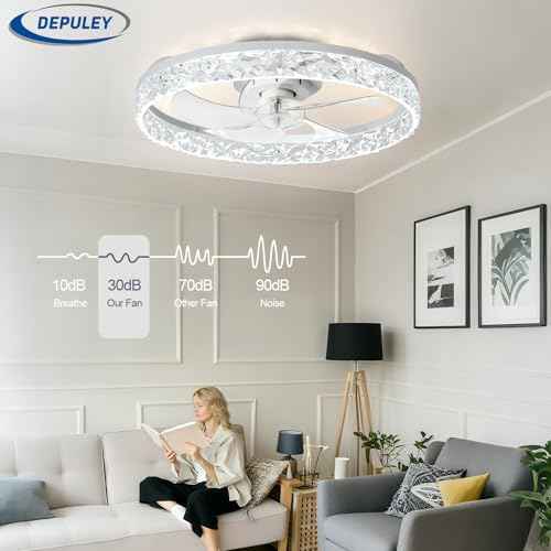 Depuley Ceiling Fans with Lights and Remote: 20" Modern Low Profile Flush Mount Ceiling Fan with App Remote Control - White Fandelier for Bedroom Living Room Kitchen Dimmable Quiet DC Motor