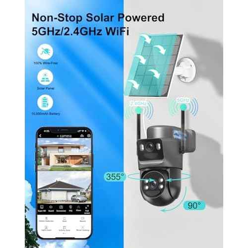 4K Security Cameras Wireless Outdoor Solar Battery Powered, 5GHz/2.4GHz WiFi 360¡Æ PTZ Cameras for Home Security with Dual Lens, Color Night Vision, Human Detection, Siren, 2-Way Audio, IP66