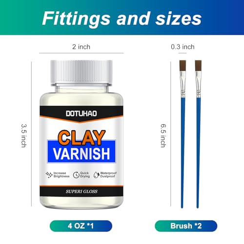 Air Dry Clay Glaze with 2 Brushes, Paint for Clay Air Dry, Waterproof, Preventing Crazing & Yellowing (4 OZ)