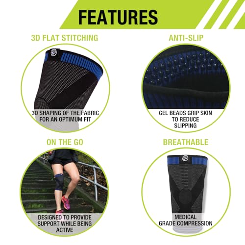 Pro-Tec Athletics 3D Flat Knee Support, Advanced Flat Knit Technology for Custom Fit, Breathable Stretch Fabric for Optimal Support, Medical Grade Compression, Ideal for Active Use, Small