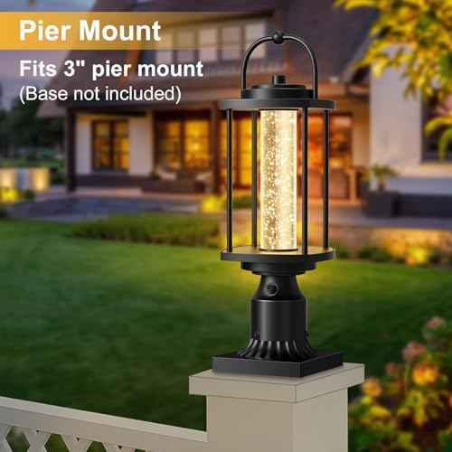 Dusk to Dawn Outdoor Post Lights, LED Waterproof Lamp Post Light Fixture with Crystal Glass, Aluminum Lamp Posts Outdoor Lighting Pole Lantern for Outside Yard Patio Pathway Garden, Hard Wired