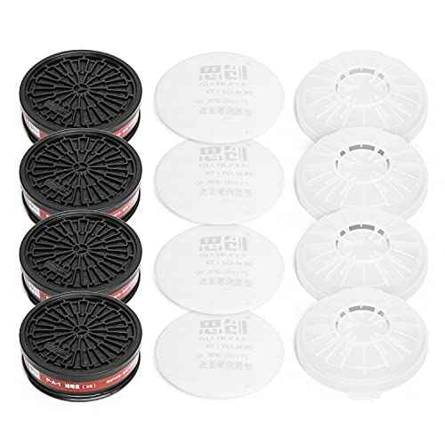 Replaceable Filter Cartridges Set - P-A-1 LDY3 Dual Respirator Filters - Fits Full Face Masks 80mm - 4 Carbon Filter Cartridges, 4 Cotton Filters, 4 Filter Covers. (4 Sets)