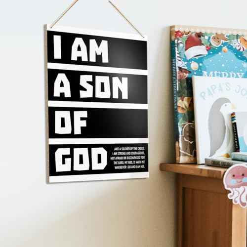 UDNADKEX Boy Room Wall Sign Hanging Decor, I Am a Son of God, Christian Nursery Boy Bedroom Teen Room Playroom Scripture Wooden Decor Nursery Bible Verse Decoration