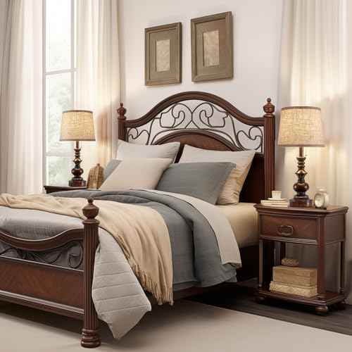 22'' Farmhouse Bedside Table Lamps Set of 2 for Bedroom Nightstand Lamps with USB A+C Charging Ports Traditional Small Table Lamp for Living Room End Tables,Pull Chain,Bulbs Not Included