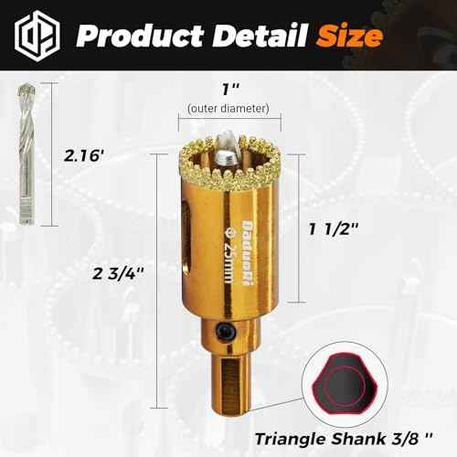 1" Serrated Diamond Hole Saw with 2Pcs Removable Pilot Bits, Easy-Align for Precise Drilling in Porcelain, Ceramic Tile, Granite, and Marble (1 inch Granite Drill Bit)