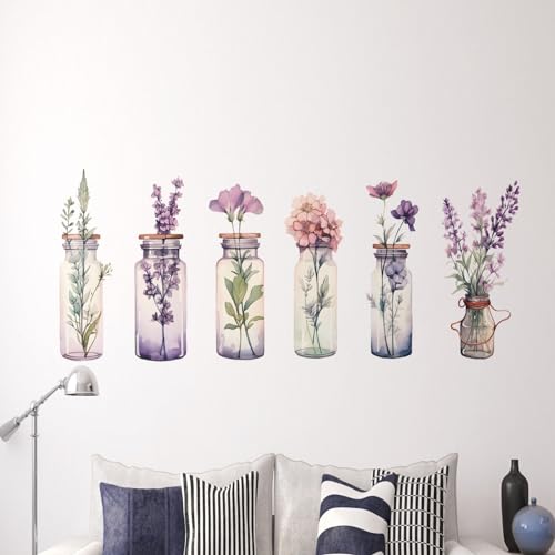 6 Pieces Little Fresh Glass Flower Vase Wall Decals 3D Flower Vase Wall Stickers Wall Decor Wall Art Creative Cuarto Living Dining Bedroom Children's Baby Girls Room Pegatinas para Pared Calcoman?as