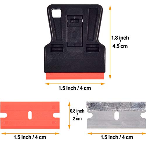 Portable 1.5inch Mini Metal Razor Scraper and Plastic Scraper with Blades, Putty Knife Set Removing Glue, Stain, Vinyl, Labels, Stickers, Decals, Pack of 2