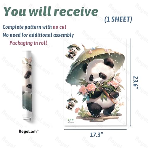 Panda & Bamboo Umbrella and Flowers Wall Stickers Nursery Animal Wall Decals for Kid Removable Peel and Stick Wall Art Home Decor Decoration for Classroom Preschool Living Room Bedroom