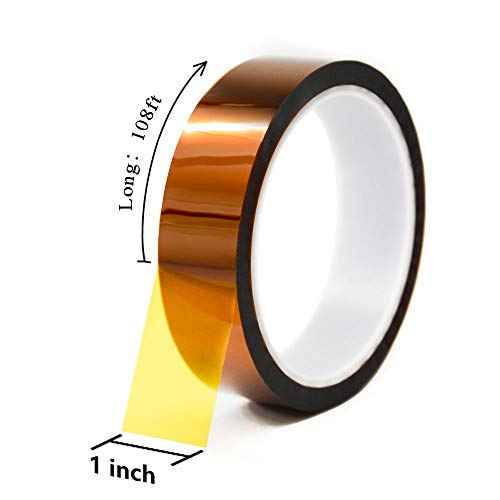 MYJOR Heat Resistant Tape, Kapton Tape for Masking, Soldering, Protecting Circuit Board, Cellphone Data line and Battery 1"(25mm) x 33m x1Roll