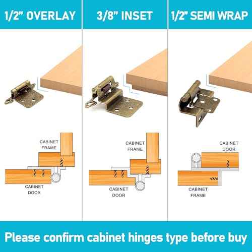 Donanim Antique Brass Inset Cabinet Door Hinges, 30 Pack (15 Pairs) 3/8"" Self Closing Brass Hinges for Cabinet Doors, Kitchen Cabinet Hardware Hinges Brass